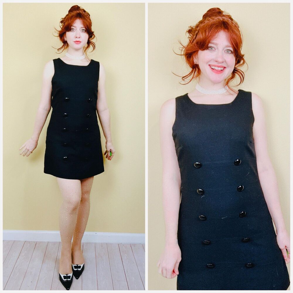 Y2K Vintage Ben Sherman Black Rayon Dress / 90s Mod Shift Dress / Medium
